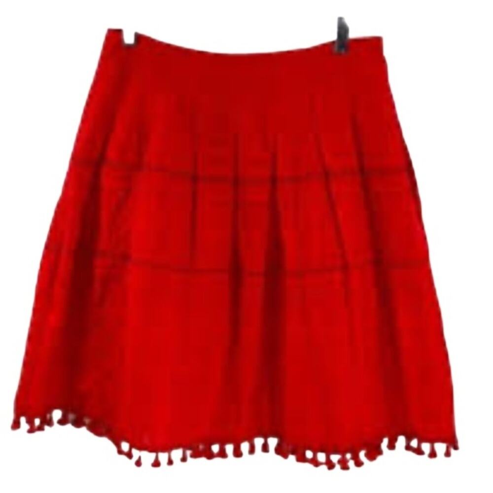Talbots Skirt Coral A Lined Applique Lace Tassel Cotton Lined Pleated Size 14
